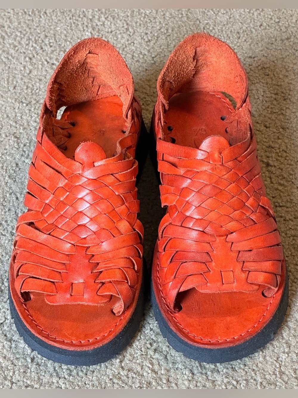 Women's Red Mexican Leather Huarache by Brand X Huaraches 6.5 Sandals Shoes